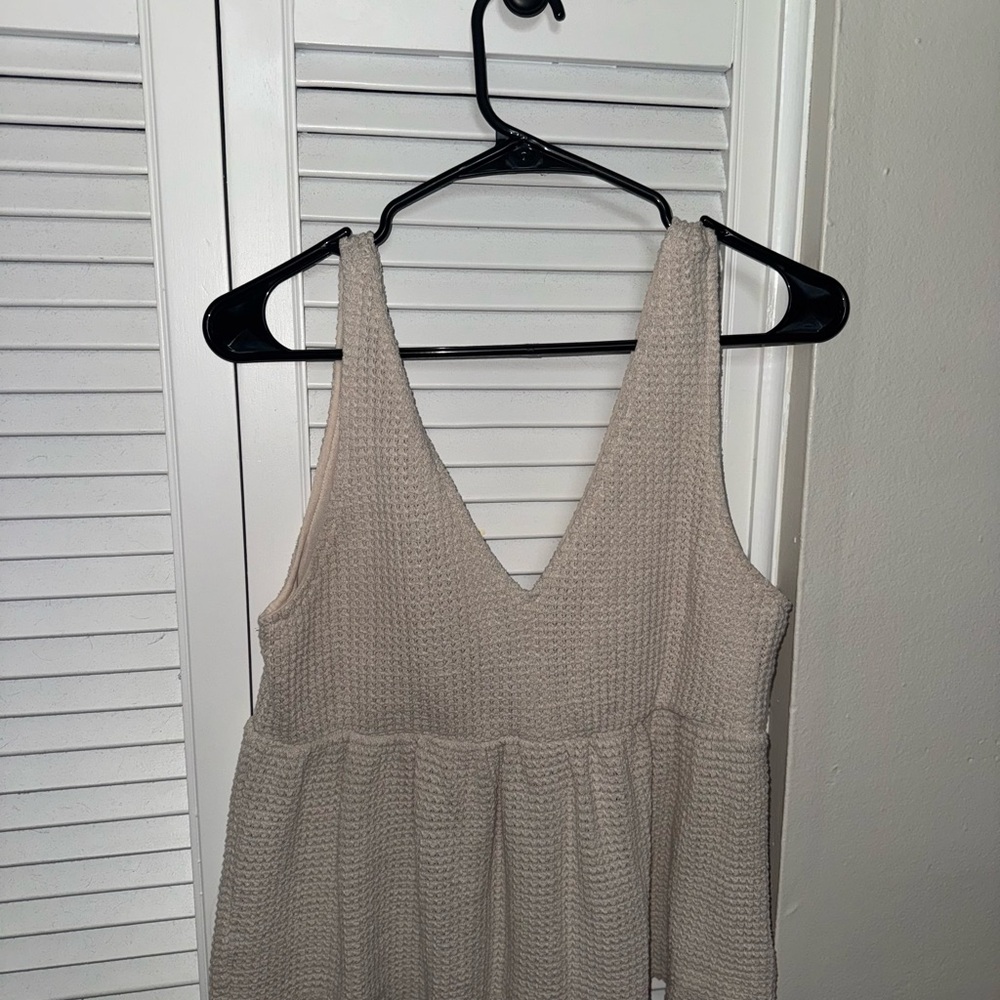 Very J Beige Waffle Knit Tank Top